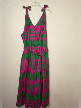 Kara Chic by Nf Tropical Pink Green Tie Shoulder Maxi Dress NWT OSFM